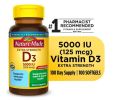 Nature Made Extra Strength Vitamin D3 5000 IU (125 mcg) Softgels, Dietary Supplement for Bone and Immune Health Support, 100 Count